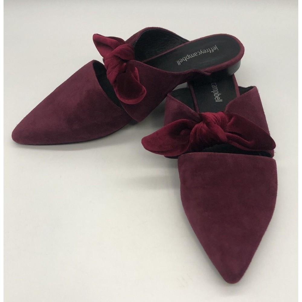 Jeffrey Campbell Charlin Womens Pointed Toe Mule Bow Flat Burgundy Suede Size 9